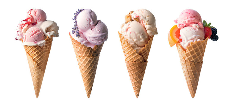 Ice cream cones on isolated background. Generative AI