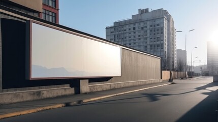 Fototapeta premium Mockup of an empty, blank billboard horizontal poster on the side of a building. Generative AI.