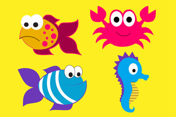 set of funny cartoon fishes