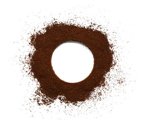 Frame made of coffee powder isolated on white background