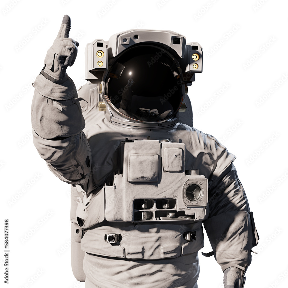 Poster astronaut pointing upwards, isolated on transparent background