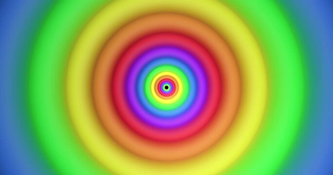 Animation of rainbow circles and colours moving on seamless loop
