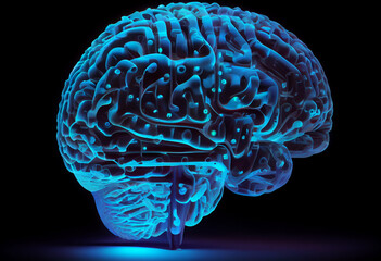 3D technology science brain bluw glow