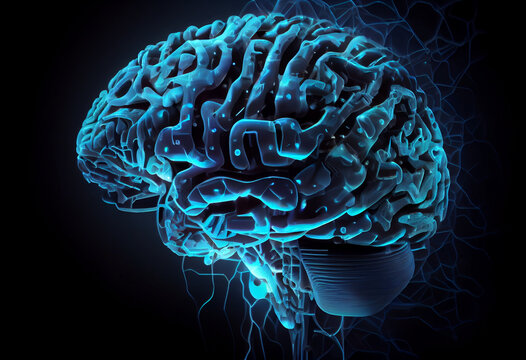 3D technology science brain bluw glow