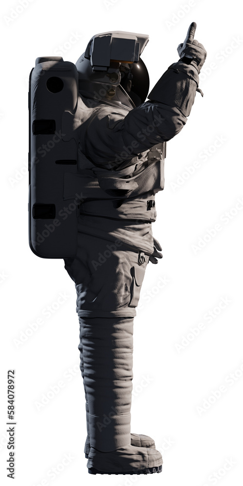 Wall mural astronaut pointing upwards, isolated on transparent background