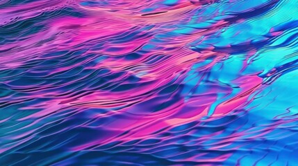 Bright beautiful ethereal holographic blue, pink, transparent water surface texture with ripples. Generative AI.