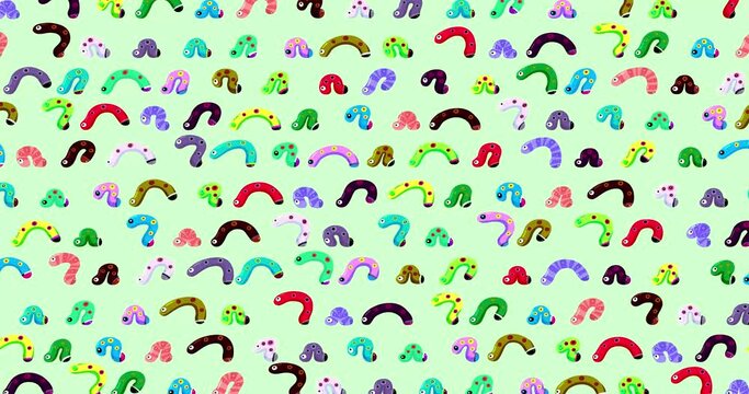 Caterpillars cartoon more and more characters on light background. Cute children animation wallpaper good as backdrop for intro, party, television programme, presentation, etc...