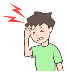 ズキズキする頭痛で頭に手を当てる男性