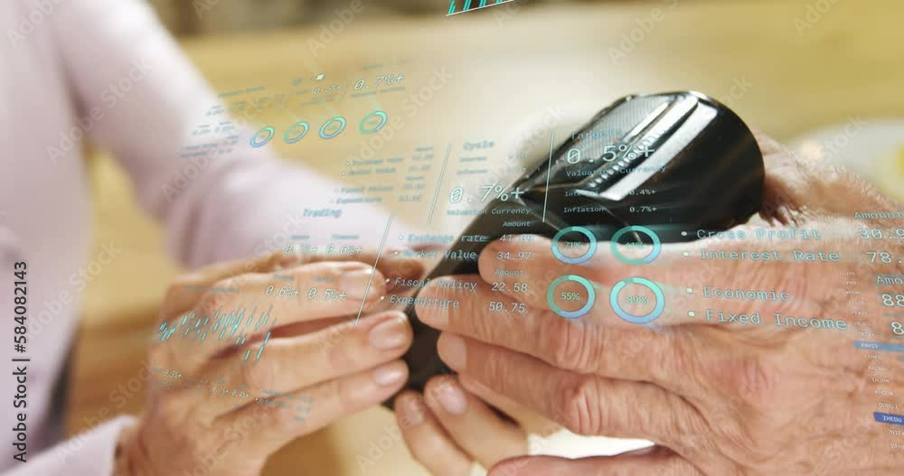 Poster animation of financial data processing over payment terminal
