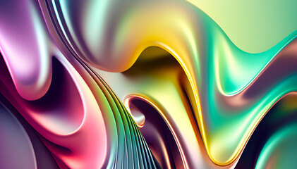 abstract background with streaks of metallic paint with folds like on silk, gradient iridescent transitions, smooth shiny background surface with abstract creases, generative ai