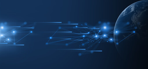 earth and network of internet for telecom,globe data cloud storage of 5g, global networking of social data communication ,Element of this images furnished by NASA