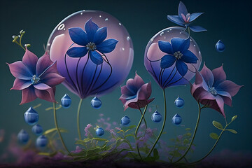 background with blossom beautiful blue purple flowers, generative ai