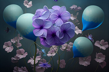 background with blossom beautiful blue purple flowers, generative ai