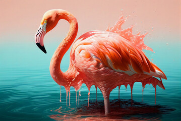pink flamingo portrait, Generative AI