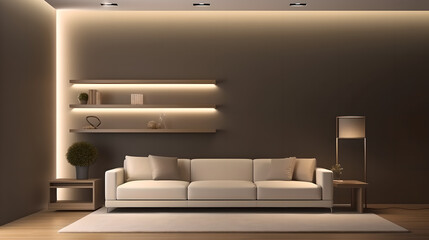  Empty Light Display Wall, 3d render modern room (ai generated)