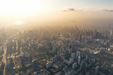 Aerial view of a city skyline at sunrise wallpaper made by generative ai