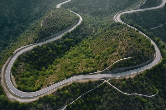 Aerial view of a winding road engineering wallpaper made by generative ai