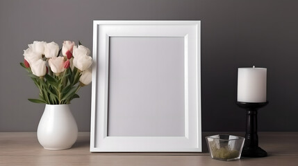 Fototapeta na wymiar Blank photo frame on a table mockup (ai generated)