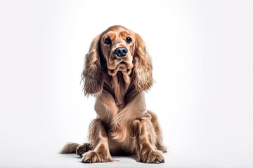 English cocker spaniel, the young dog is posing. playing and looking happy isolated on white background. 