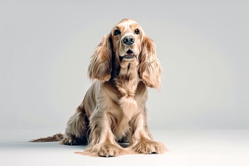 English cocker spaniel, the young dog is posing. playing and looking happy isolated on white background. 
