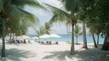 Fototapeta premium Beach Bliss: A Serene Tropical Oasis with Pristine Sand and Palm Trees, AI-Generated 