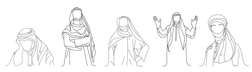 Set of drawn Arabian men on white background