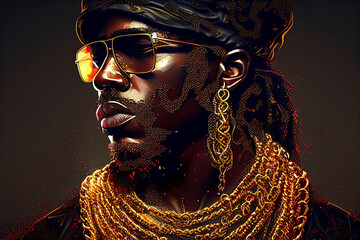 portrait of a rapper in gold chains and sunglasses, Generative AI - obrazy, fototapety, plakaty