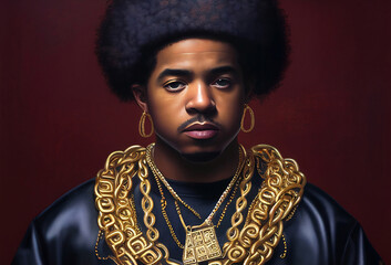 portrait of a person rapper with gold chains, generative ai - obrazy, fototapety, plakaty