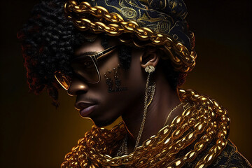 portrait of a rapper in gold chains and sunglasses, Generative AI - obrazy, fototapety, plakaty