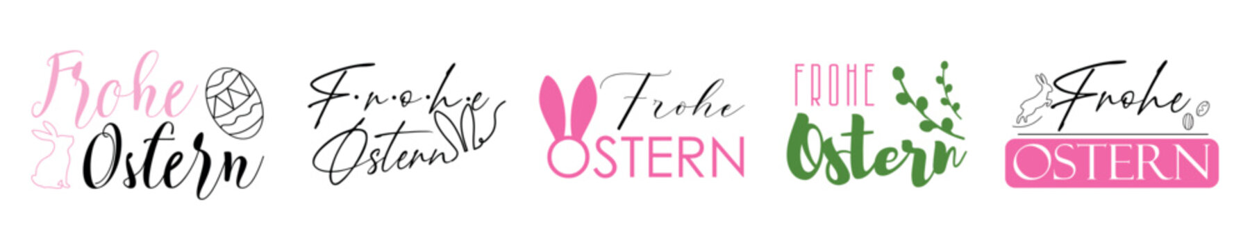 Set of banners with text FROHE OSTERN (Happy Easter in German) on white background