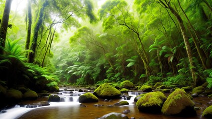 A tropical forest after the rain.