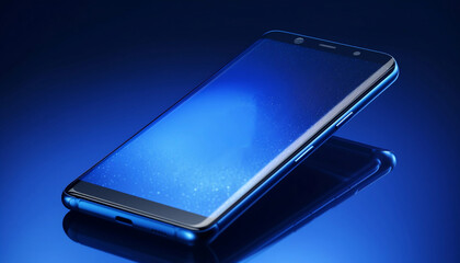 blue mobile phone with screen, no logo with empty space, generative ai