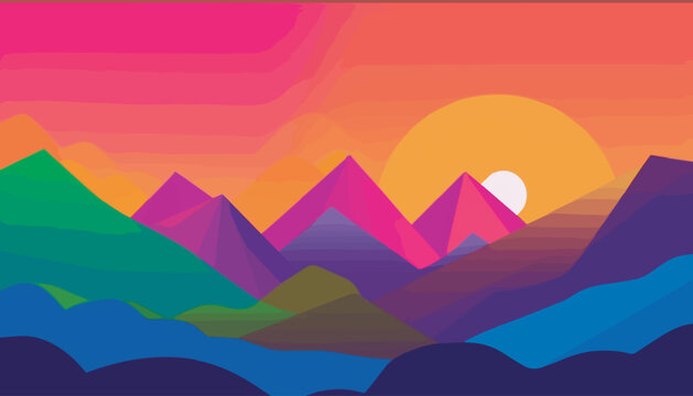 Pride Mountain Horizon. The picture conveys a sense of openness, inclusivity, and diversity, making it an ideal choice for projects promoting LGBTQ+ themes. Pride flag colors.