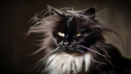 close up fun portrait of disheveled cat, good morning, generative ai