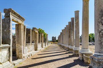 Scenic ruins of the agora in Perge (Perga) at Turkey