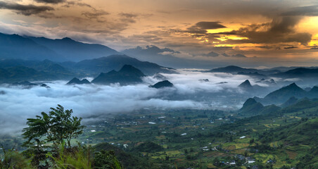 Cloud valley in the mountains in Lai Chau city, Vietnam