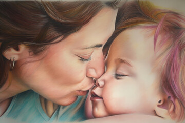 mother and child daughter love, warm colors, Generative AI
