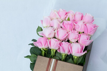 A bunch of flowers in a beautiful gift box, Barberton. daisy,rose multi-colored