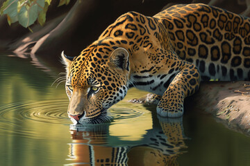 jaguar drinking water, generate ai