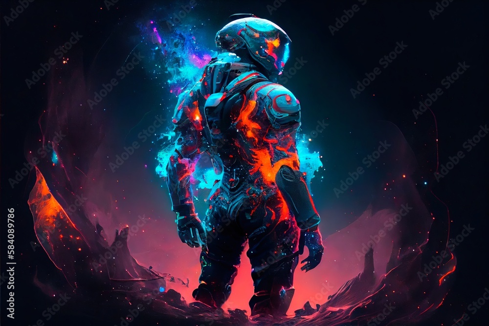Wall mural an astronaut exploring an alien planet. a high-tech astronaut from the future. generative ai art.