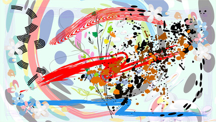 Abstract digital colour painting  background and texture  design by use drawing on canvas style use brush stroke, stream line, splash and dot painting