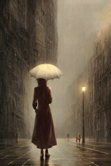 Woman Walking in The Rain