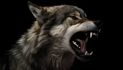 Zelfklevend Fotobehang brown quick wolf in the meadows, fierce, fangs, angry, strong © The animal shed 274