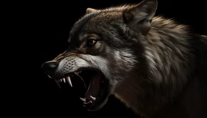 Deurstickers brown quick wolf in the meadows, fierce, fangs, angry, strong © The animal shed 274
