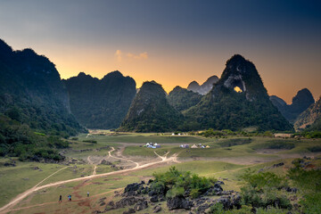 The stunning and unique view in a limestone valley in the province of Cao Bang, Vietnam