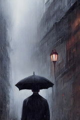 Man Walking in The Rain