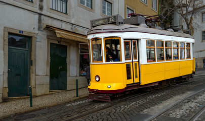 Naklejka na ściany i meble Lisbon Portugal Old City Old Road Old Train