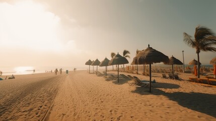 The Perfect Beach Day: Swinging Palms, Pristine Sand, and Crystal Clear Water, AI Generative