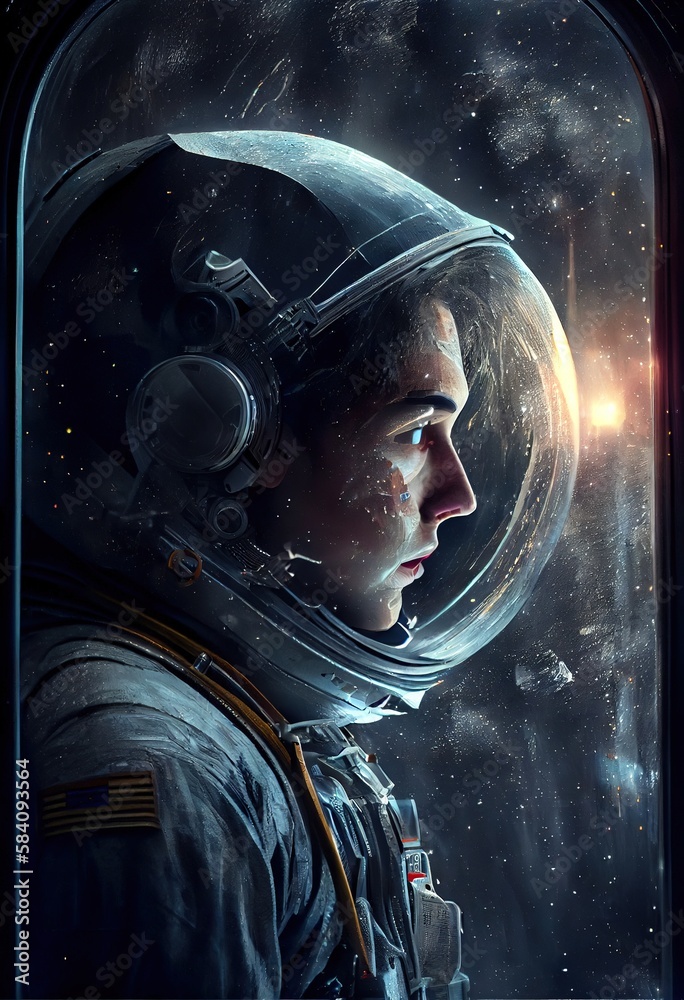 Wall mural an astronaut exploring an alien planet. a high-tech astronaut from the future. generative ai art.