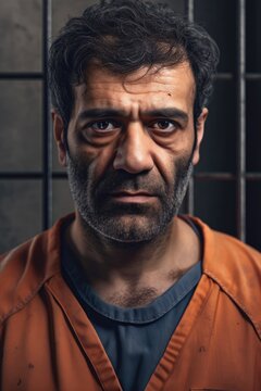 portrait mugshot of a Serious Middle eastern man looking at the camera. generative AI